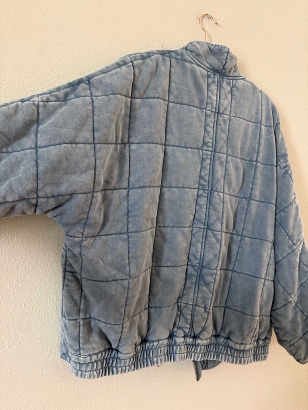 Free People Dolman Quilted Knit Jacket Wavy Waters Light Blue Large - Picture 10 of 11